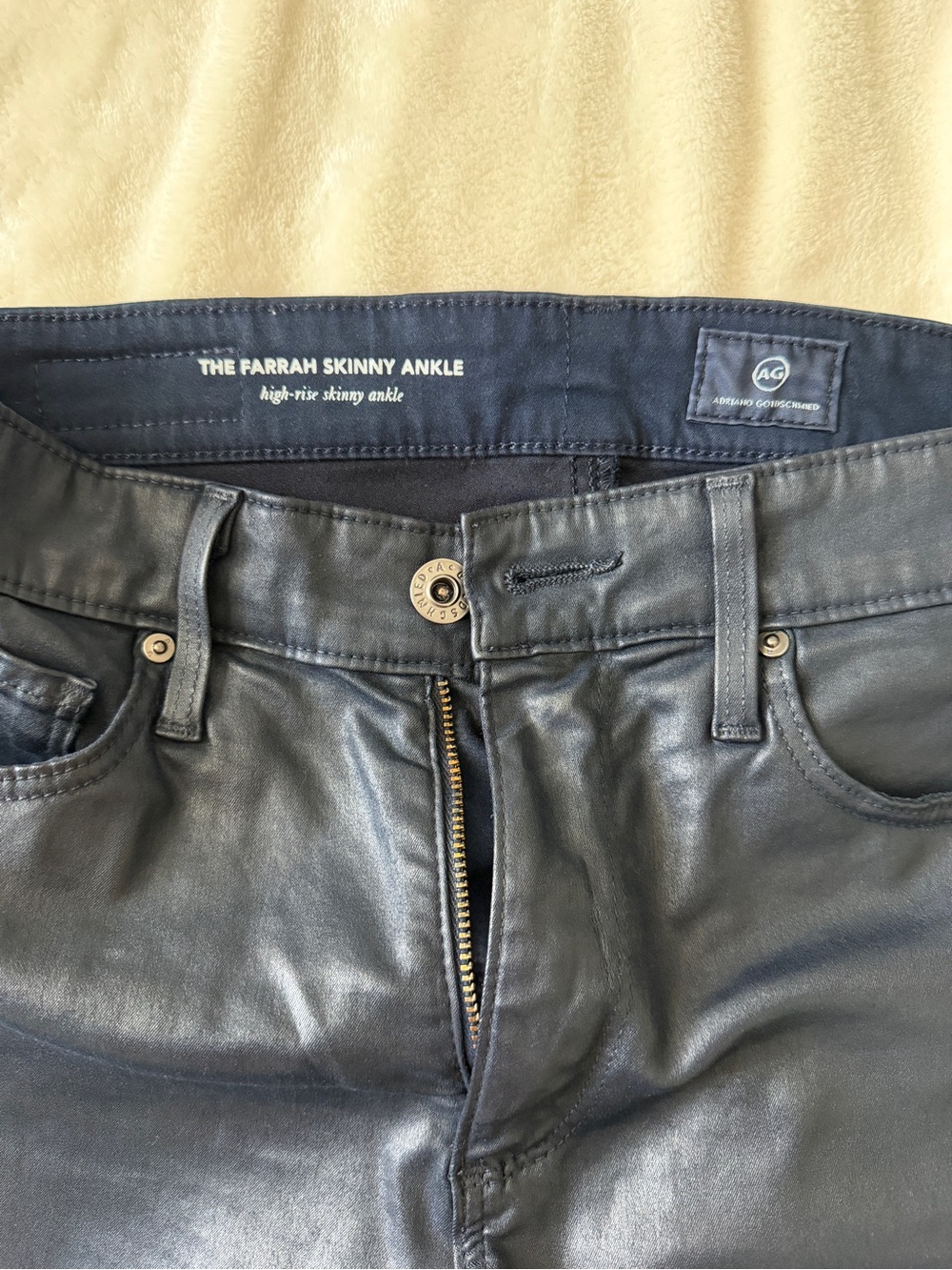 AG Adriano Goldschmied Black Farrah Skinny Ankle Faux Leather Pants